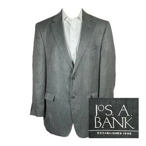 Jos‎ A Bank Sport Coat Blazer Mens 46L Linen Silk Blue Gray Herringbone